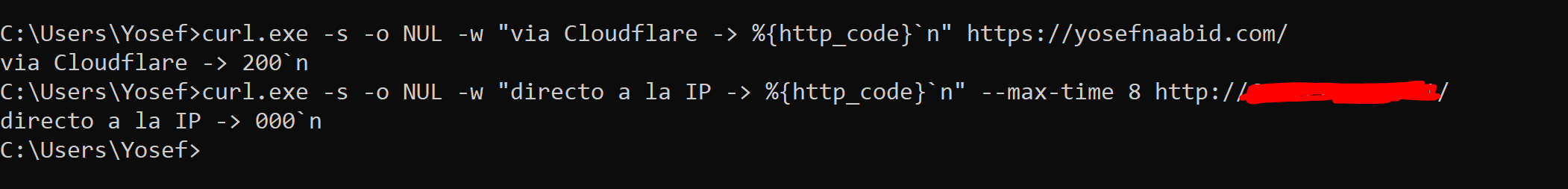 La web responde a través del CDN y la IP de origen no responde a nadie